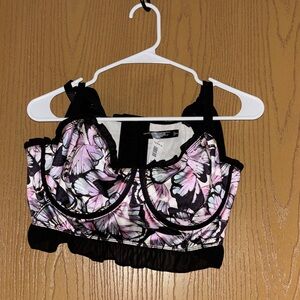 Torrid Black and Pink Floral Crop Top